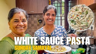 Pasta with White Sauce & Garlic Bread Recipe 🇮🇹 Sunday சமயல் 🍲