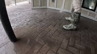 Massive stamped concrete porch power washing!