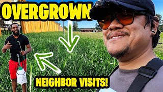 OVERGROWN! Let's fix it! Neighbor's Lawn Updates! 1 Year Later & our 27 day overseeding results!