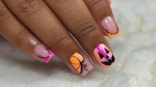 HOW TO: Damaged Nails to Pretty Halloween Nails | Acrylic Nails Tutorial