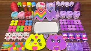 RAINBOW HELLO KITTY vs PURPLE KUROMI I Mixing random into Glossy Slime I Relax with videos💕