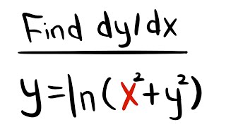 implicit differentiation y=ln(x^2+y^2), calculus 1 tutorial