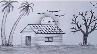 How to draw Sunset Scenery with Pencil, Pencil Drawing for beginners