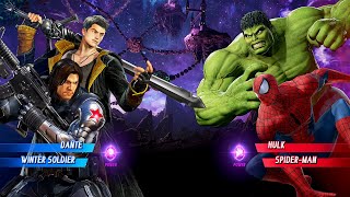 Hulk & Spiderman VS Dante & Winter Soldier (Hardest AI) - Marvel vs Capcom : Infinite