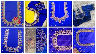 Blue colour aari work blouse design// Blue Blouse Designs Back Side embriodery design