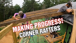 Making Progress! Installing The Corner Deck Roof Rafters on our Cabin Homestead Build