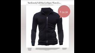 Turtleneck Full Zip Cardigan Mens Coat Sweater Men Fashion