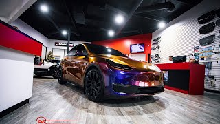 Tesla Model Y with Gloss Roaring Thunder Vinyl Wrap & Ceramic Pro PPF