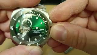 PAGANI DESIGN CUSHION PANERA HOMAGE GREEN DIAL NH35 SAPPHIRE DIVER AUTOMATIC WATCH UNBOXING