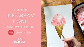 Paint an Ice Cream Cone In Under 5 Mins | Quick Watercolor Painting by Sarah Cray of Let's Make Art