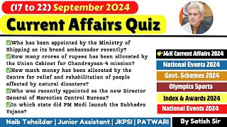 Weekly JKSSB Current Affairs Quiz (Sep 17-21) - Test Your Knowledge || Jkssb Online Tutorial.