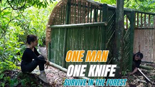 SURVIVAL CHALLENGE: (No Food, No Water, No Shelter) With Only 1 Knife To Survive In The Forest - #23