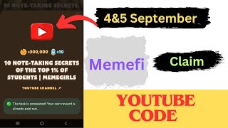 5th September Memefi youtube code, memefi today code, Memefi combo code today #memefi