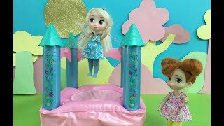 Bouncy Castle! Barbie Elsa Anna Rapunzel Jumping Fun! Accident + Doctor Barbie makes it better!