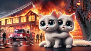 The Kittens Play With Fire Sparks Big Trouble in the House, Big House Fire🐱🔥#cat #ai #cutecat