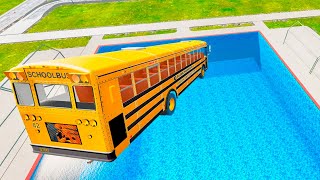 School Bus Down In Swimming Pools - BeamNG drive bmg