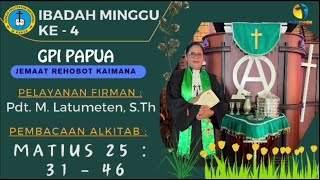 (LIVE) IBADAH MINGGU KE -  IV, JEMAAT GPI PAPUA REHOBOT KAIMANA. MINGGU 26 November 2023