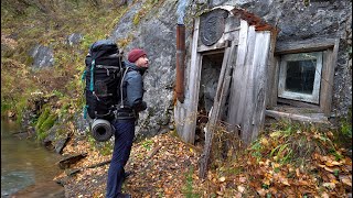 A hut in the rock. A man spends the night in a cave with amenities. ASMR. Solo