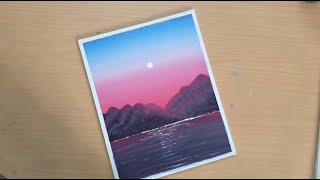 Simple Sunset Landscape Acrylic Painting Tutorial for Beginners | How to Paint Mountain on Canvas