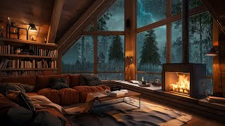 Relax in a Cozy Living Room with Thunderstorms | Cozy Evening Retreat