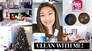 CLEAN WITH ME!! | THE PINK STUFF FROM AMAZON  *IT WORKED ON MY STOVE* | ORDERING LUNCH!