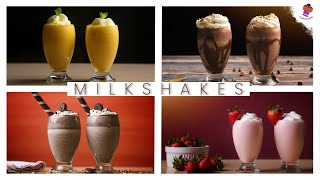 4 Milkshake Recipes | Mango Milkshake | Chocolate Milkshake | Oreo Milkshake | Strawberry Milkshake