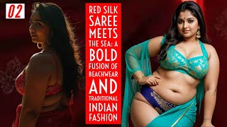 Red Silk Saree Meets the Sea: A Bold Fusion of Beachwear and Traditional Indian Fashion