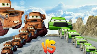 Big & Small Mater with Brick Wheel vs Big & Small Chick Hicks with Saw Wheel vs Hill - BeamNG.drive