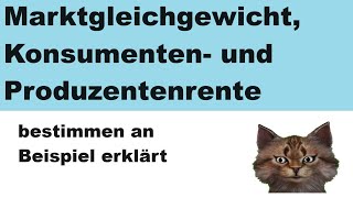 Marktgleichgewicht, Produzentenrente,Konsumentenrente und soziale Wohlfahrt bestimmen an Bsp erklärt