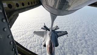 Norwegian F-35 Lightning II, receives fuel from a 914th Air Refueling Wing KC-135 Stratotanker.