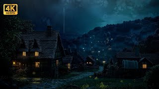 Peaceful Medieval Village on Rainy Nights | Medieval Village Rain & Frogs, Owl Sounds for Sleeping