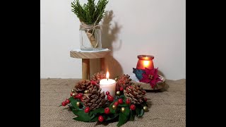 How To Design Christmas Candle Centrepiece | Super Quick Candle Ring DIY  Christmas table decoration