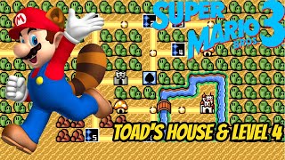 Super Mario Bros 3 World 1 - Toad's House & Level 4