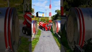 Large Tanker Truck & Mix Colour Cement Trucks vs Bollards Crash #beamngdrive #shorts #bus #truck