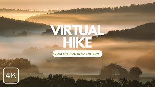 Journey into the Mystical: Virtual Hike on a Foggy Mountain with Sun-Kissed Peaks in 4K