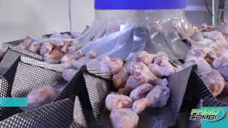 PrimoCombi® multihead weigher dispensing frozen chicken legs into vertical form and sealed pouches