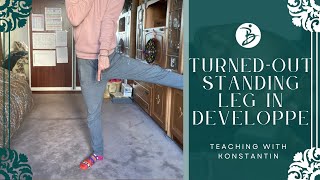 Turned-out standing leg in developpe