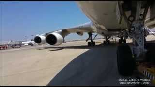 El Al Israel Airlines Boeing  747-400 4X-ELA Pushback at TLV Ben Gurion Airport