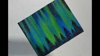 Simple Northern Lights Painting for Beginners | Aurora Acrylic Painting