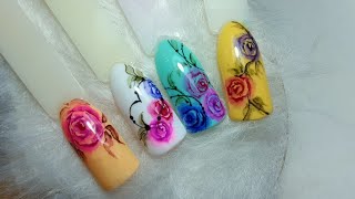 Model cu trandafiri pe unghii/ Watercolor nail art Roses