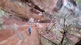 Emerald Pools Trail - Zion National Park - Going under the waterfall at Lower Emerald Pool