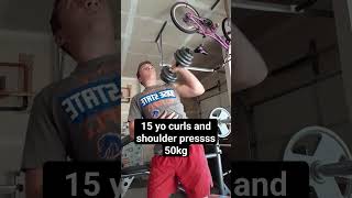 he's 15?!?🥵😳 #viral #fitness #gym #liftweights #motivation #curl #shorts