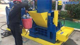 Scrap Oil Filter Baler Machine / Engine Oil Filter Baling Press Compactor Working Video