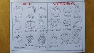 How to draw different types of Fruits and Vegetables drawing| Fruits and Vegetables Charts drawing