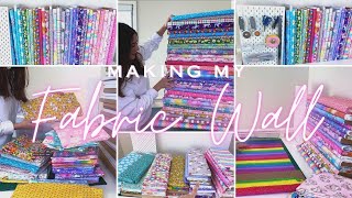 Creating my fabric wall and studio space, rolling 35 fabric bolts, organising my pegboard.