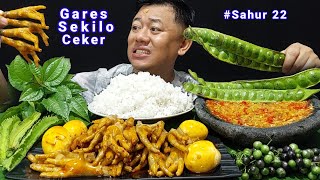 SAHUR ⁉️ MAKAN CEKER AYAM PEDAS + LALAPAN PETE MENTAH LEUNCA MENTAH SAMBEL GOANG