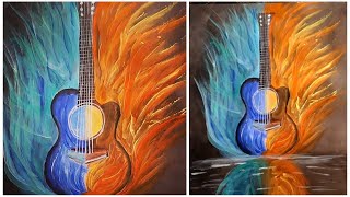 How To Draw a FLAMING Guitar /Easy Drawing Trick  Step By Step /Flaming Guitar/ Guitar acrylic