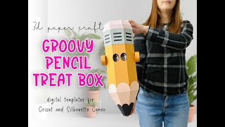 3D paper craft groovy big pencil treat box tutorial - Cricut & Silhouette Cameo - templates on Etsy