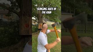 Slippery when wet: axe throwing & rain #shorts #axethrowing #axe #skills #outdoors #tips