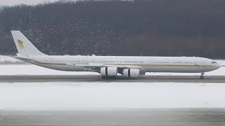 4K | HZ-SKY Airbus A340-600 landing at Geneva/GVA/LSGG